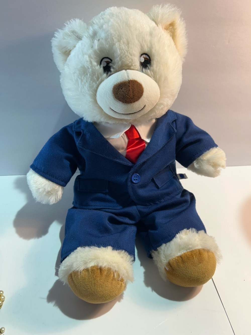 Build A Bear Tan Bear Plush Happy Hugs Brown Nose 2016 Curly Hair - 16" + Suit